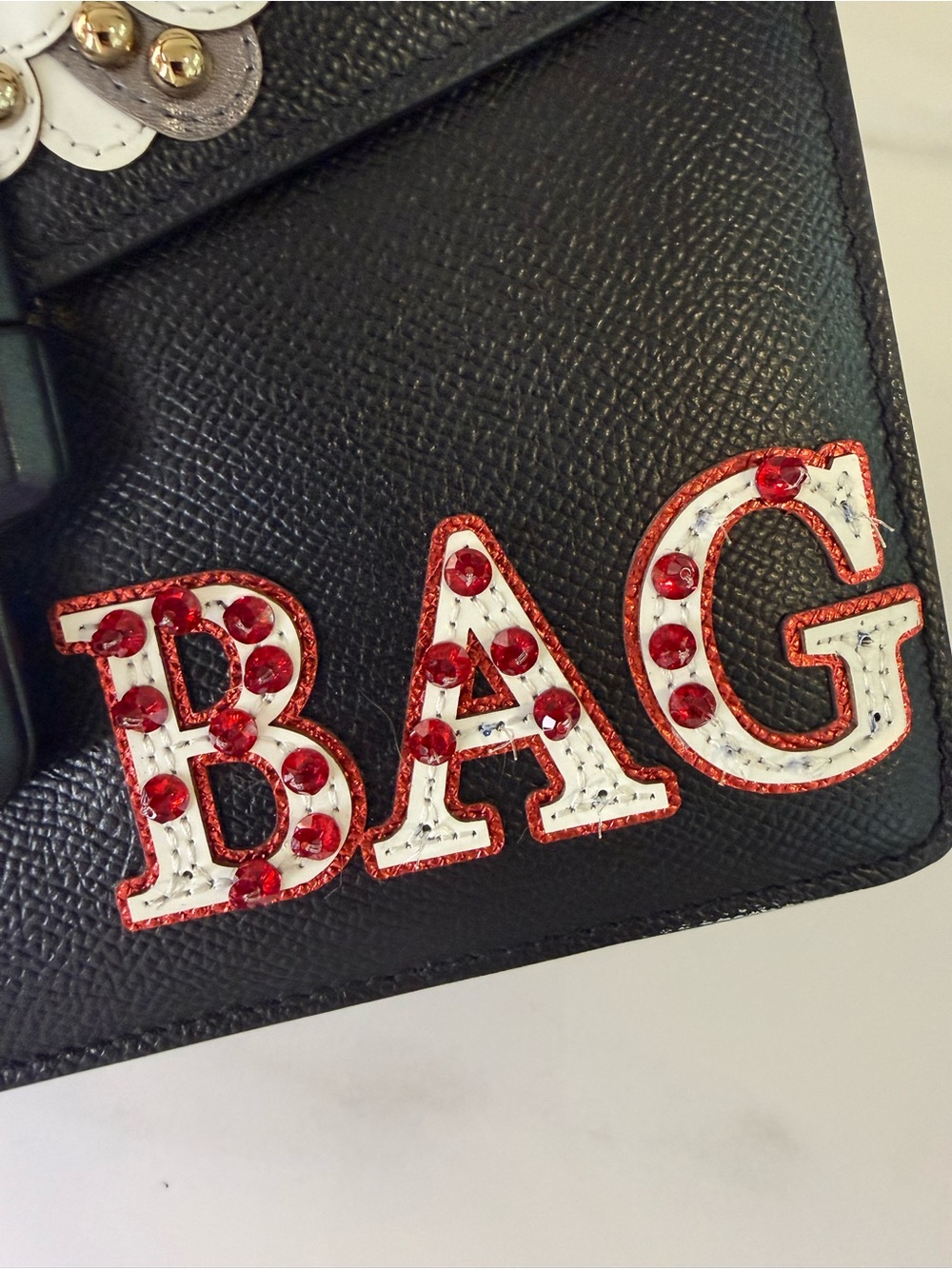 Dolce & Gabbana Lucia Glorious DG Patch Embellished Leather Shoulder Bag - Picture 9 of 11